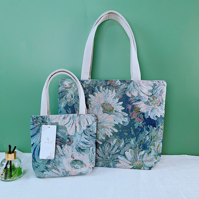 double sided jacquard embroidered canvas handbag shoulder bag leisure art students commuter bag double sided jacquard embroidered canvas handbag shoulder bag leisure art students commuter bag