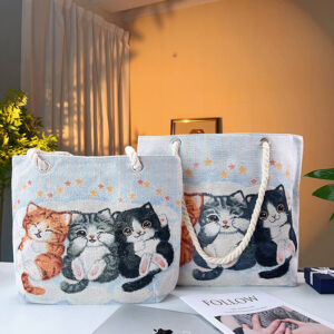 double sided jacquard embroidered canvas handbag shoulder bag leisure art students commuter bag