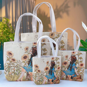double sided gold jacquard embroidered canvas handbag shoulder bag leisure literature and art students commuting bag.