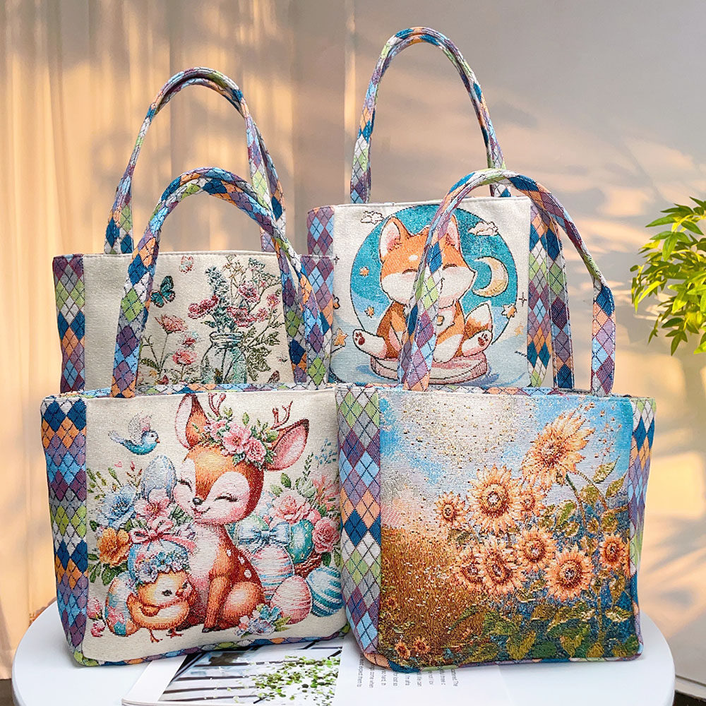 double sided jacquard embroidered canvas handbag shoulder bag leisure art students commuter bag double sided jacquard embroidered canvas handbag shoulder bag leisure art students commuter bag