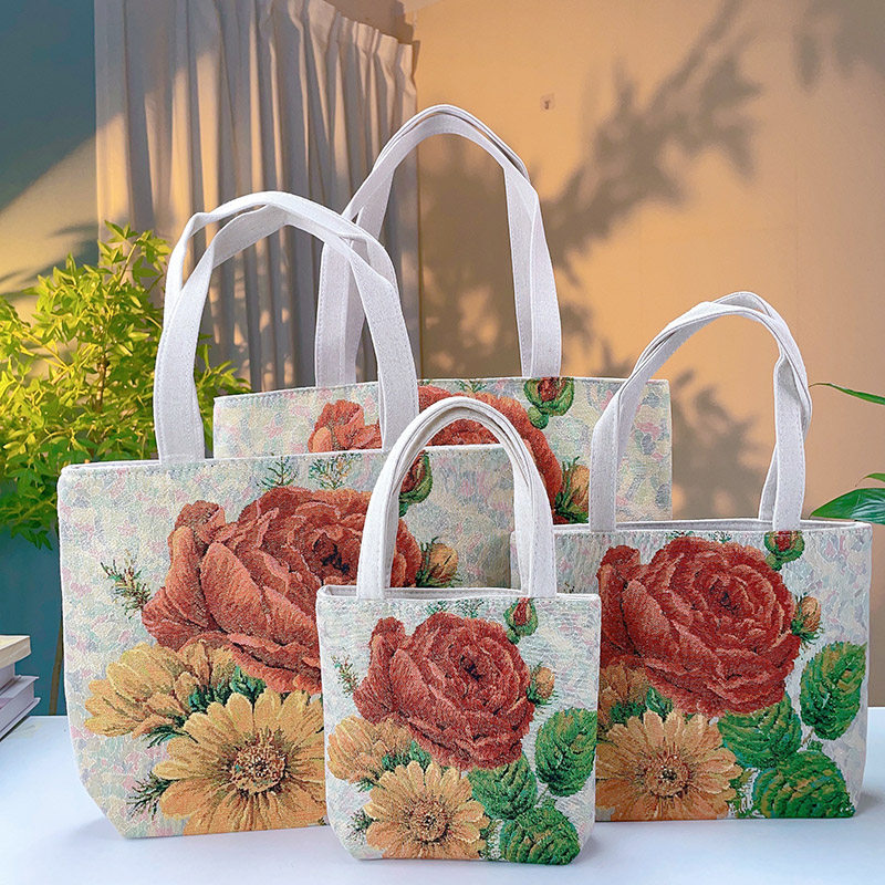 double sided jacquard embroidered canvas handbag shoulder bag leisure art students commuter bag double sided jacquard embroidered canvas handbag shoulder bag leisure art students commuter bag
