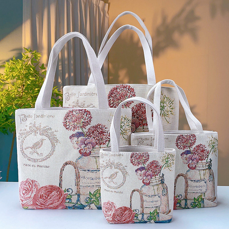 double sided gold jacquard embroidered canvas handbag shoulder bag leisure literature and art students commuting bag. double sided gold jacquard embroidered canvas handbag shoulder bag leisure literature and art students commuting bag.